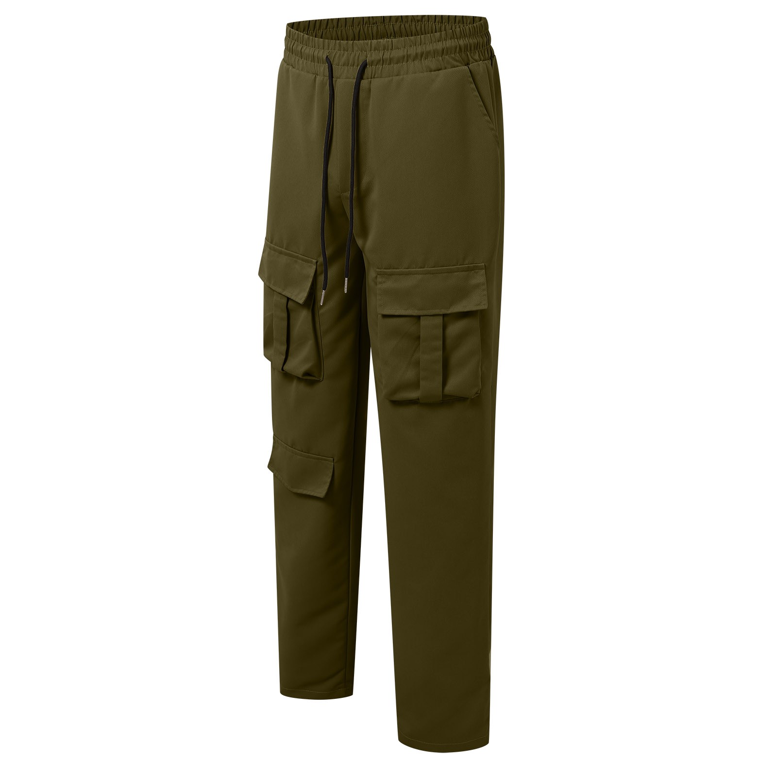 thumbnail image 4 of Pantalones cargo de color liso con cordón ajustable para hombre: pierna recta, poliéster-spandex, cintura elástica, bolsillos, corte ajustado para el trabajo y el uso informal, tallas S-XXL, 4 of 5